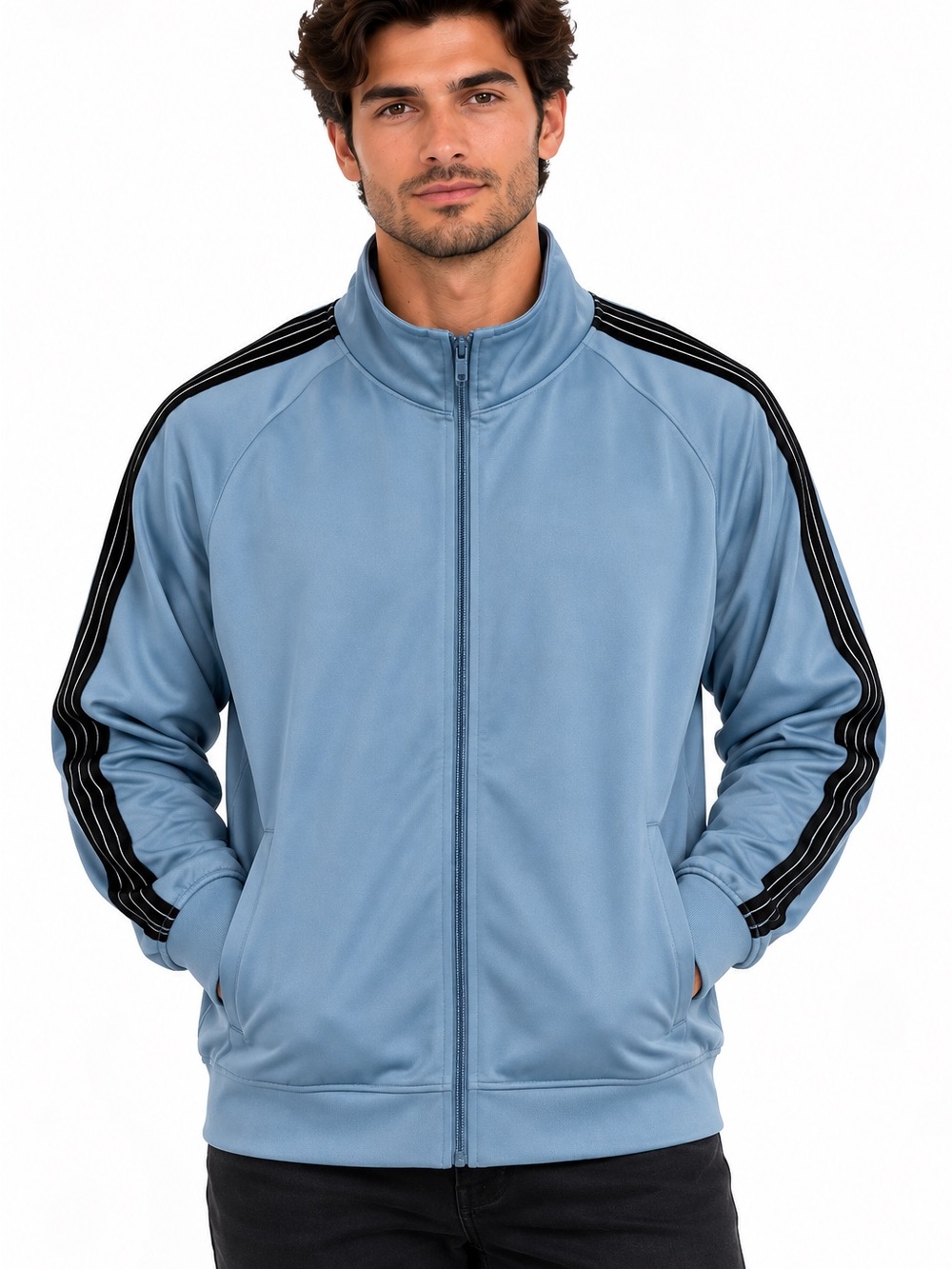 PacSun Los Angeles Blue Black Stripe Track Jacket Full Zip Size L
